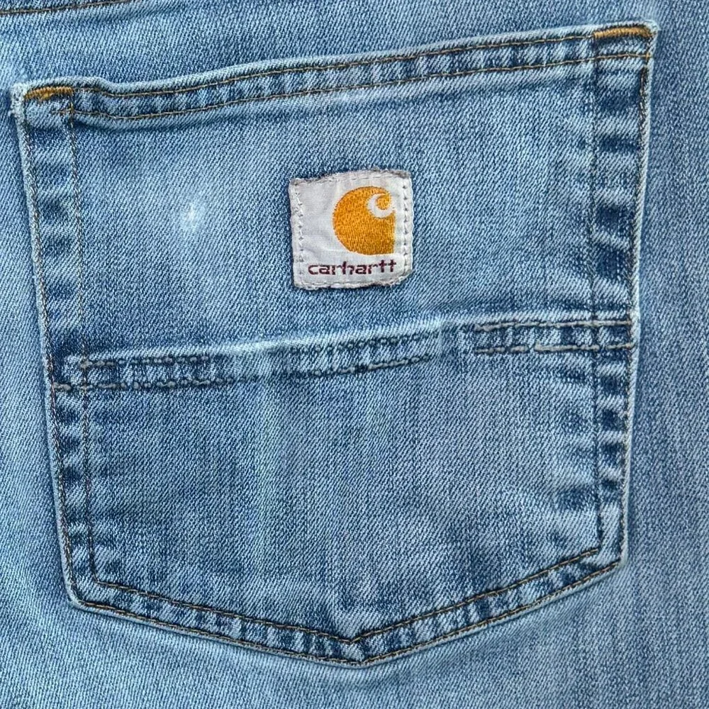 CARHARTT Rugged Flex Distressed Straight Leg Denim Blue Jeans 32 x 34